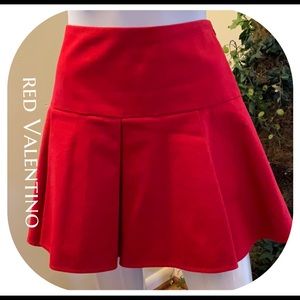 Red Valentino Pleated Stretch Cotton Mini Skirt